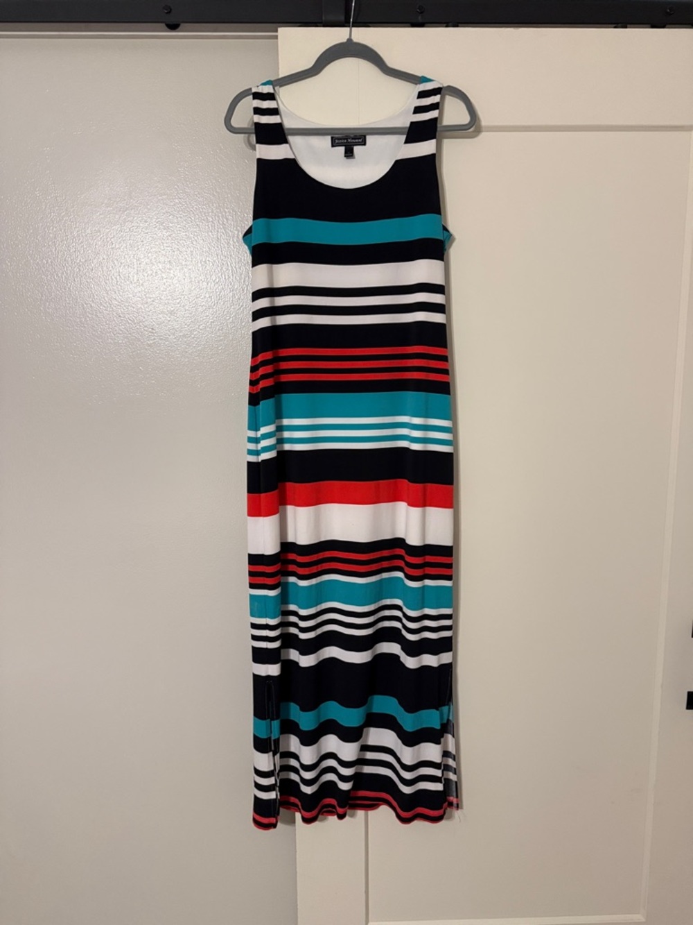Jessica Howard Sleeveless Striped Maxi Dress in Black, White, Teal & Red